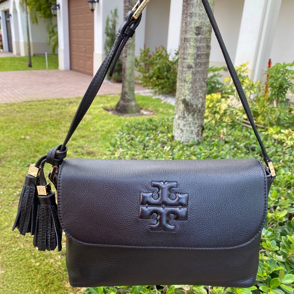 Tory Burch Black Leather Thea Messenger Crossbody